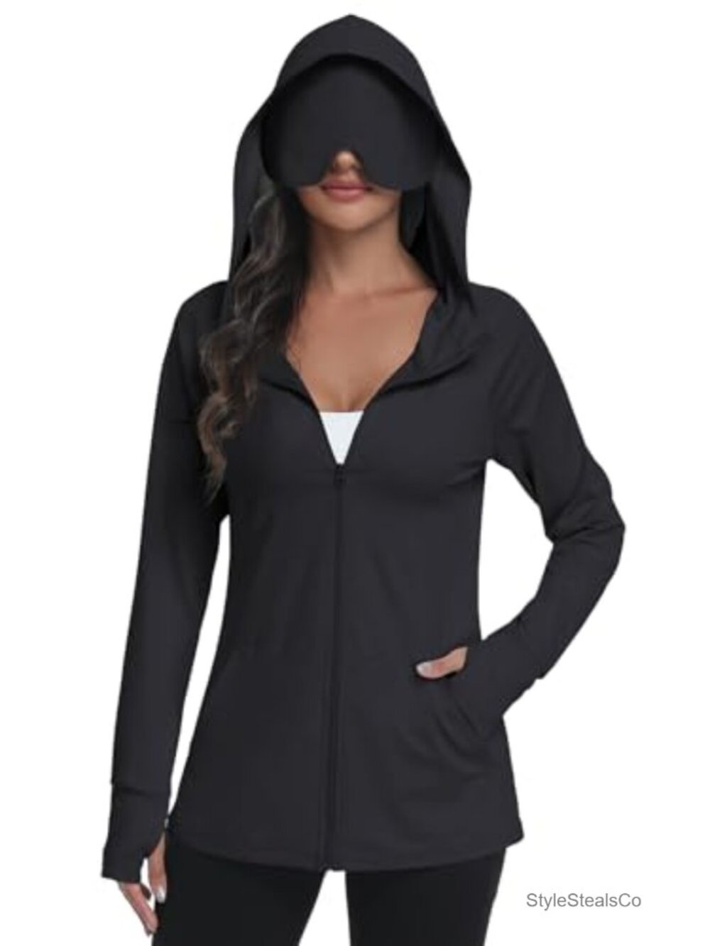 UPF 50+ Zip Up Hoodie with Built-in Eye Mask Women's Travel Jacket